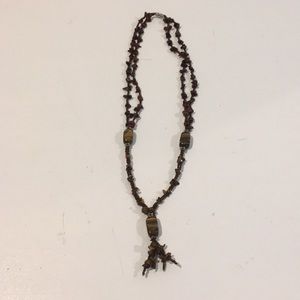 tassel strand tiger eye stone glass bead necklace
